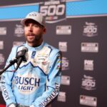 Feb 11, 2026; Daytona Beach, Florida, USA; NASCAR Cup Series driver Ross Chastain (1) speaks to the media during the Daytona 500 Media Day at Daytona International Speedway