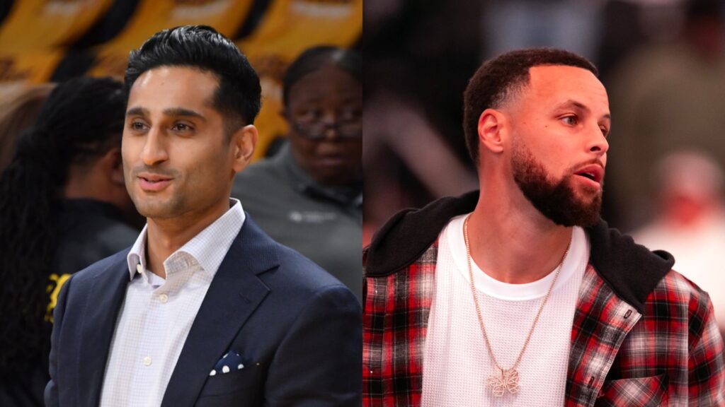 Shams Charania (L) and Stephen Curry (R)