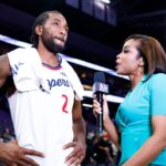 Feb 6, 2026; Sacramento, California, USA; Los Angeles Clippers forward Kawhi Leonard (2) is interviewed after the game against the Sacramento Kings at Golden 1 Center.