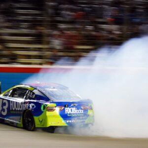 May 22, 2022; Fort Worth, Texas, USA; NASCAR Cup Series driver Erik Jones (43) wrecks out of turn four during the All-Star race at Texas Motor Speedway