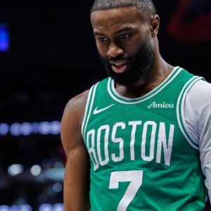 Jan 19, 2026; Detroit, Michigan, USA; Boston Celtics guard Jaylen Brown (7) leaves the court after the game against the Detroit Pistons at Little Caesars Arena.