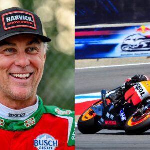 Kevin Harvick (L) and Moto GP Race in Action (R)