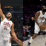 Jarrett Allen (L), James Harden (R)