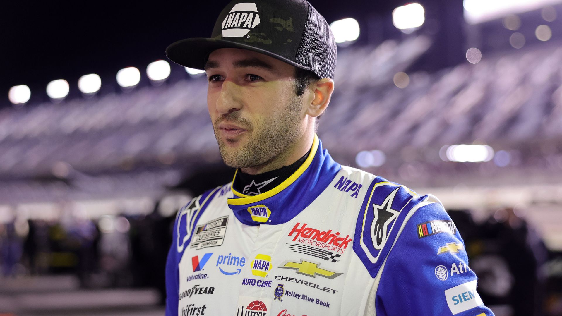 Feb 11, 2026; Daytona Beach, Florida, USA; NASCAR Cup Series driver Chase Elliott (9) during qualifying for the Daytona 500 at Daytona International Speedway