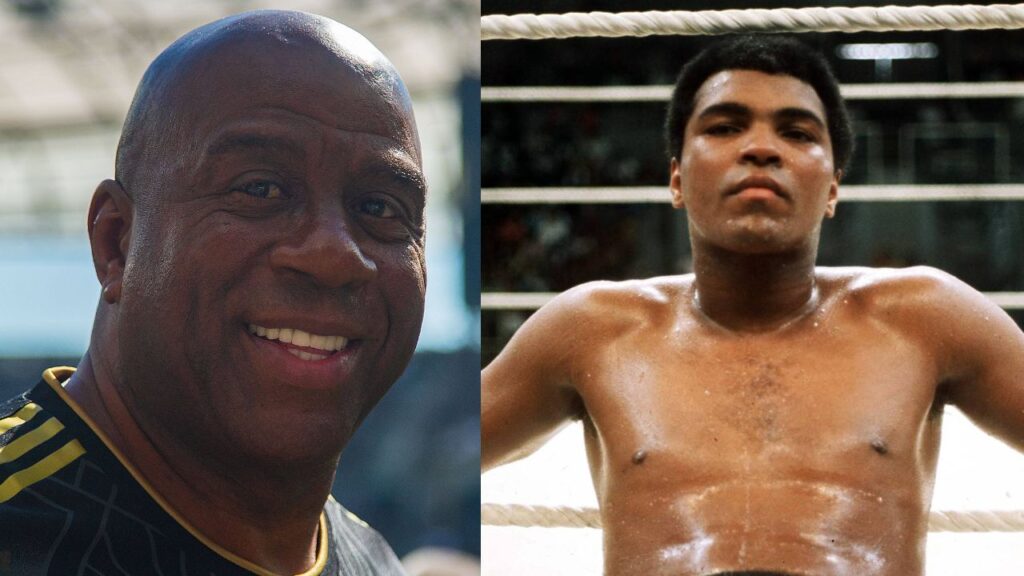 Magic Johnson (L), Muhammad Ali (R)