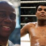 Magic Johnson (L), Muhammad Ali (R)