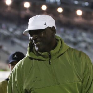 Feb 22, 2026; Hampton, Georgia, USA; Michael Jordan at EchoPark Speedway. Mandatory Credit: Mady Mertens-Imagn Images