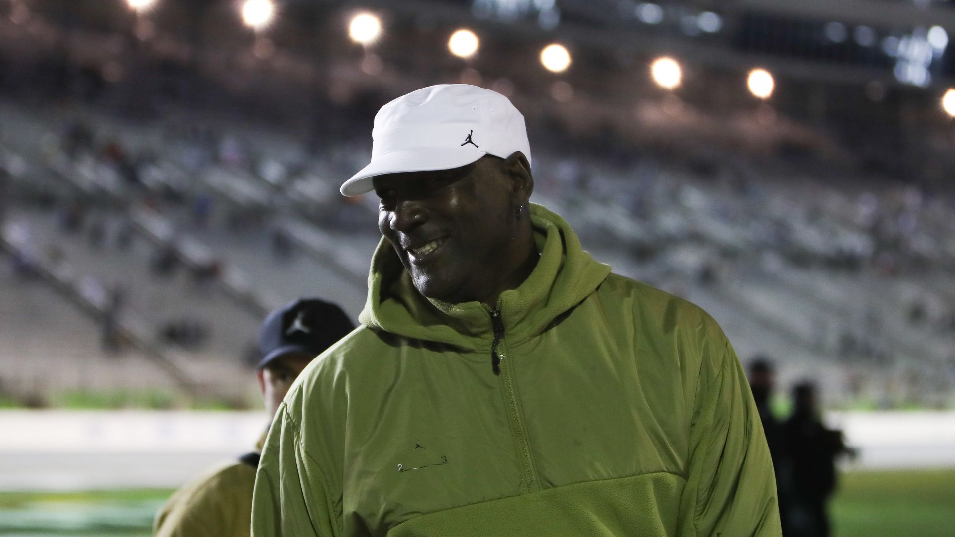 Feb 22, 2026; Hampton, Georgia, USA; Michael Jordan at EchoPark Speedway. Mandatory Credit: Mady Mertens-Imagn Images