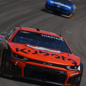 Mar 15, 2026; Las Vegas, Nevada, USA; Trackhouse Racing driver Ross Chastain (1) during the Pennzoil 400 at Las Vegas Motor Speedway
