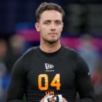 Miami quarterback Carson Beck (QB04) during the NFL Scouting Combine at Lucas Oil Stadium.