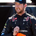 Feb 13, 2026; Daytona Beach, Florida, USA; NASCAR Truck Series driver Garrett Mitchell during qualifying for the Fresh from Florida 250 at Daytona International Speedway