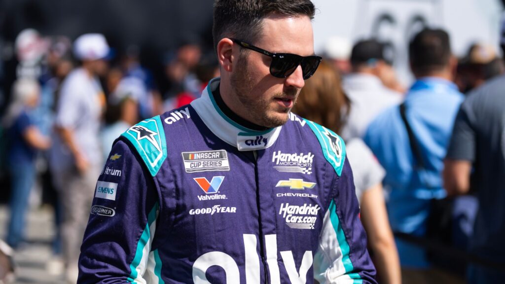 Feb 15, 2026; Daytona Beach, Florida, USA; NASCAR Cup Series driver Alex Bowman (48) during the 68th running of the Daytona 500 at Daytona International Speedway