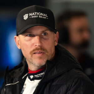 Feb 13, 2026; Daytona Beach, Florida, USA; NASCAR Cup Series driver Denny Hamlin during practice for the Daytona 500 at Daytona International Speedway. Mandatory Credit: Mark J. Rebilas-Imagn Images