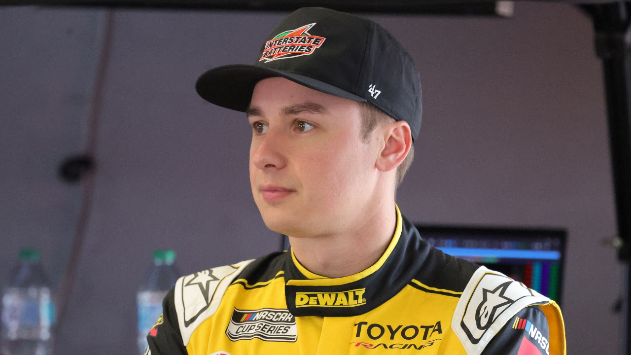 Feb 11, 2026; Daytona Beach, Florida, USA; NASCAR Cup Series driver Christopher Bell (20) during practice for the Daytona 500 at Daytona International Speedway. Mandatory Credit: Mike Dinovo-Imagn Images