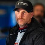 Feb 13, 2026; Daytona Beach, Florida, USA; NASCAR Cup Series driver Denny Hamlin during practice for the Daytona 500 at Daytona International Speedway.