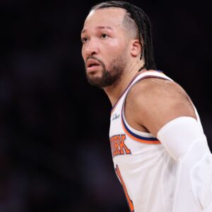 Mar 4, 2026; New York, New York, USA; New York Knicks guard Jalen Brunson (11) looks back during the first half against the Oklahoma City Thunder at Madison Square Garden.