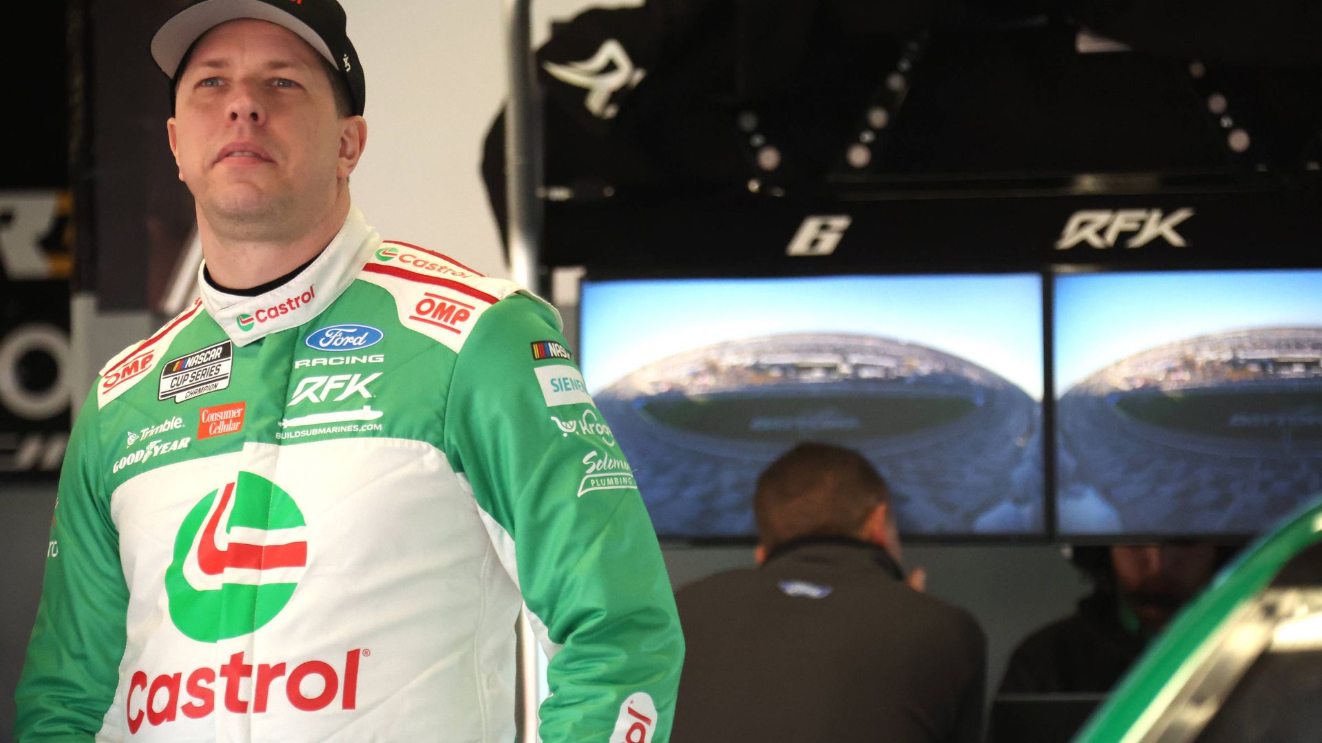 DAYTONA BEACH, FL - FEBRUARY 13: Brad Keselowski ( 6 RFK Racing Castrol Ford) talks with his crew prior to practice for the NASCAR, Motorsport, USA Cup Series Daytona 500 on February 13, 2026 at Daytona International Speedway in Daytona Beach,FL.