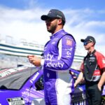 Mar 14, 2026; Las Vegas, Nevada, USA; 23XI Racing driver Bubba Wallace (23) during qualifying at Las Vegas Motor Speedway.