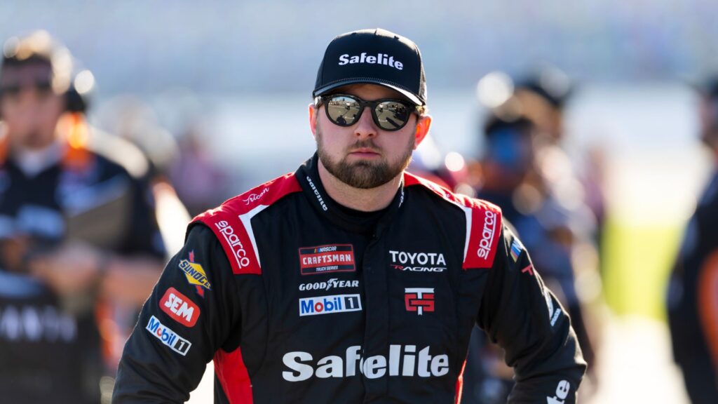 Feb 13, 2026; Daytona Beach, Florida, USA; NASCAR Truck Series driver Kaden Honeycutt (11) during qualifying for the Fresh from Florida 250 at Daytona International Speedway.