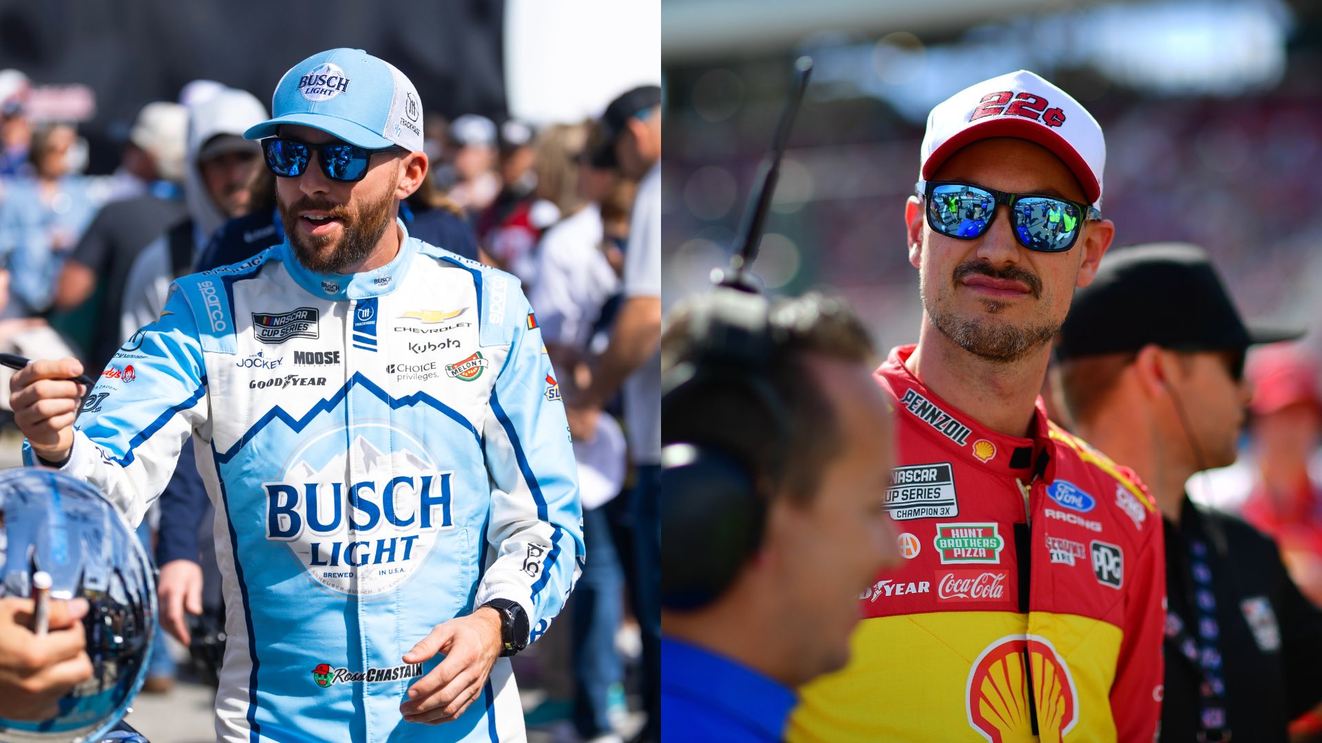 Ross Chastain (L) and Joey Logano (R)