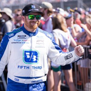 Mar 22, 2026; Darlington, South Carolina, USA; Roush Fenway Keselowski Racing Chris Buescher (17) comes out for the Goodyear 400 at Darlington Raceway.