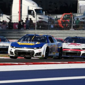 Mar 1, 2026; Austin, Texas, USA; NASCAR Cup Series driver Chase Elliott (9) leads NASCAR Cup Series driver Ty Dillon (10) through turn 15 during the NASCAR Cup Series Duramax Texas Grand Prix Powered by RelaDyne at Circuit of the Americas.