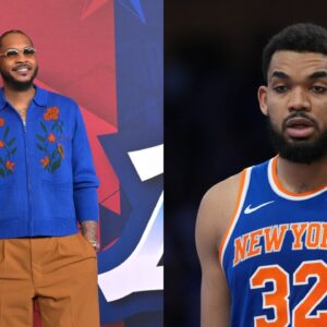 (L) Carmelo Anthony (R) Karl-Anthony Towns
