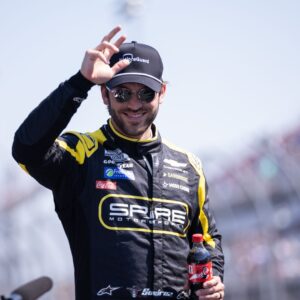 Mar 22, 2026; Darlington, South Carolina, USA; Spire Motorsports Daniel Suarez (7) comes out for the Goodyear 400 at Darlington Raceway