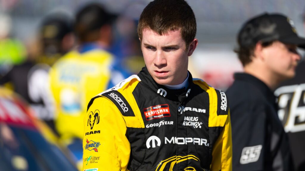 Feb 13, 2026; Daytona Beach, Florida, USA; NASCAR Truck Series driver Daniel Dye (10) during qualifying for the Fresh from Florida 250 at Daytona International Speedway.