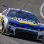 Mar 15, 2026; Las Vegas, Nevada, USA; Hendrick Motorsports driver Chase Elliott (9) during the Pennzoil 400 at Las Vegas Motor Speedway