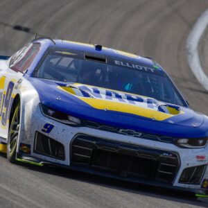 Mar 15, 2026; Las Vegas, Nevada, USA; Hendrick Motorsports driver Chase Elliott (9) during the Pennzoil 400 at Las Vegas Motor Speedway
