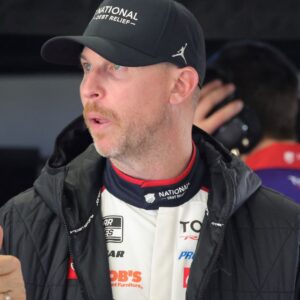 Feb 13, 2026; Daytona Beach, Florida, USA; NASCAR Cup Series driver Denny Hamlin (11) during NASCAR Cup Series practice at Daytona International Speedway
