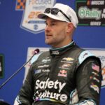 Feb 28, 2026; Austin, Texas, USA; O’Reilly NASCAR O’Reilly Auto Parts Series driver Shane Van Gisbergen (9) takes questions from the media after winning the NASCAR O’Reilly Auto Parts Series Focused Health 250 at Circuit of the Americas