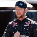 Feb 13, 2026; Daytona Beach, Florida, USA; NASCAR Truck Series driver Garrett Mitchell during qualifying for the Fresh from Florida 250 at Daytona International Speedway.