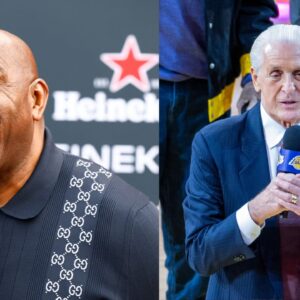 Magic Johnson (L), Pat Riley (R)