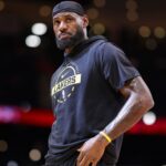 Mar 16, 2026; Houston, Texas, USA; Los Angeles Lakers forward LeBron James (23) warms up before the game against the Houston Rockets at Toyota Center.