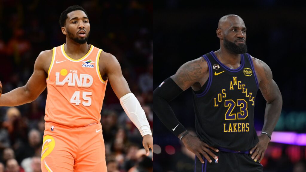 Donovan Mitchell (L) and LeBron James (R)