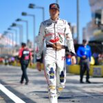 Mar 14, 2026; Las Vegas, Nevada, USA; Spire Motorsports driver Carson Hocevar (77) during qualifying at Las Vegas Motor Speedway