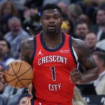 Feb 26, 2026; Salt Lake City, Utah, USA; New Orleans Pelicans forward Zion Williamson (1) brings the ball up the court against the Utah Jazz during the first half at Delta Center