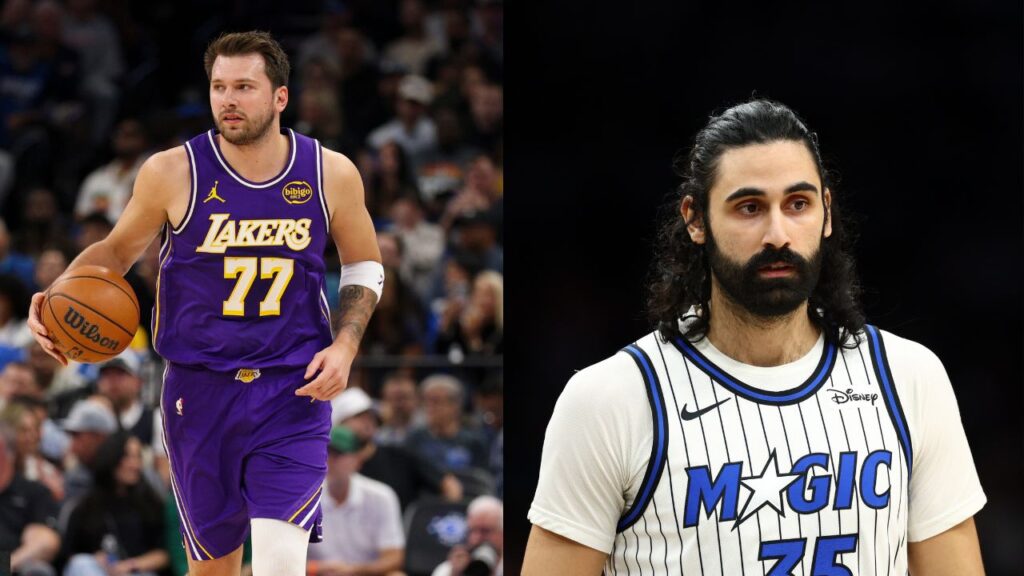 Luka Doncic (L), Goga Bitadze (R)