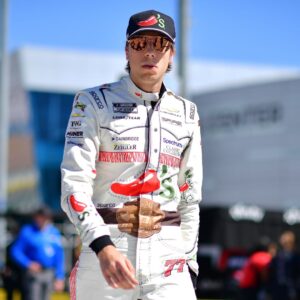 Mar 14, 2026; Las Vegas, Nevada, USA; Spire Motorsports driver Carson Hocevar (77) during qualifying at Las Vegas Motor Speedway