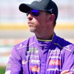 Mar 14, 2026; Las Vegas, Nevada, USA; Joe Gibbs Racing driver Denny Hamlin (11) during qualifying at Las Vegas Motor Speedway