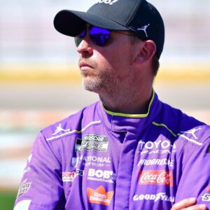 Mar 14, 2026; Las Vegas, Nevada, USA; Joe Gibbs Racing driver Denny Hamlin (11) during qualifying at Las Vegas Motor Speedway