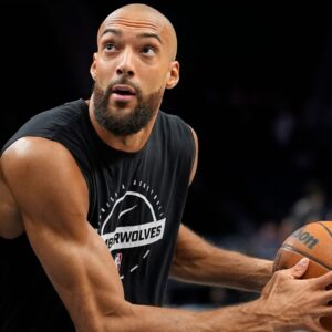 Mar 17, 2026; Minneapolis, Minnesota, USA; Minnesota Timberwolves center Rudy Gobert (27) prepares to play the Phoenix Suns before the game at Target Center.