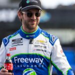 Feb 15, 2026; Daytona Beach, Florida, USA; NASCAR Cup Series driver Daniel Suarez (7) during the 68th running of the Daytona 500 at Daytona International Speedway
