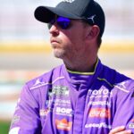 Mar 14, 2026; Las Vegas, Nevada, USA; Joe Gibbs Racing driver Denny Hamlin (11) during qualifying at Las Vegas Motor Speedway.