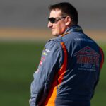 Feb 13, 2026; Daytona Beach, Florida, USA; NASCAR Truck Series driver Michael McDowell (7) during qualifying for the Fresh from Florida 250 at Daytona International Speedway.