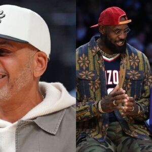 Dell Curry (L), LeBron James, Bronny James (R)