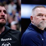 Nikola Jokic (L), Michael Malone (R)