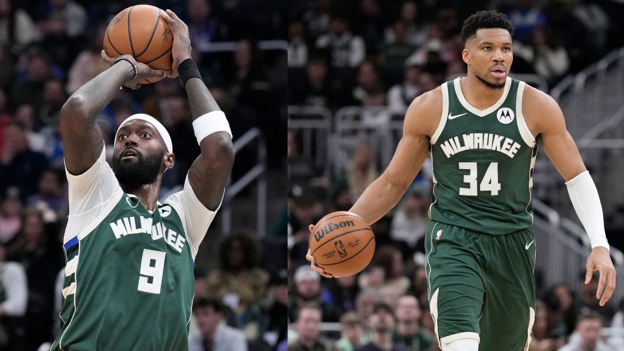 Bobby Portis (L), Giannis Antetokounmpo (R)